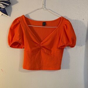 SHEIN Bright Orange Puff Sleeve Blouse